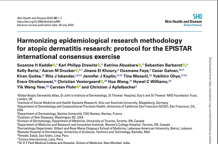 Harmonizing epidemiological research methodology for atopic dermatitis research: protocol for the EPISTAR international consensus exercise